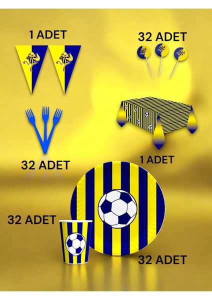 32 Kişilik Sarı Lacivert Taraftar Premium Set - Doğum Günü Parti ve Eğlenceli Etkinlikler
