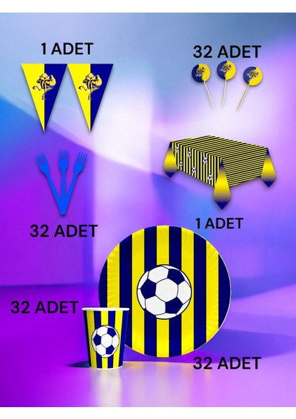 32 Kişilik Sarı Lacivert Taraftar Premium Set - Doğum Günü Parti ve Eğlenceli Etkinlikler fiyatları