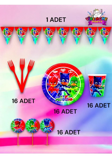 16 Kişilik Pijamask Temalı Eko Set - Doğum Günü Parti ve Eğlenceli Etkinlikler