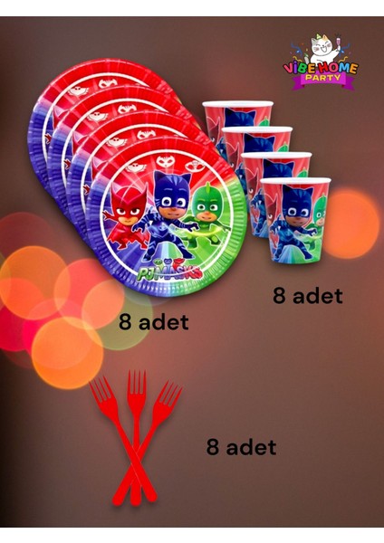 8 Kişilik Pijamask Temalı Süper Eko Seti - Doğum Günü Parti ve Eğlenceli Etkinlikler Için