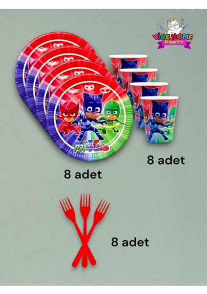 8 Kişilik Pijamask Temalı Süper Eko Seti - Doğum Günü Parti ve Eğlenceli Etkinlikler Için fiyatları