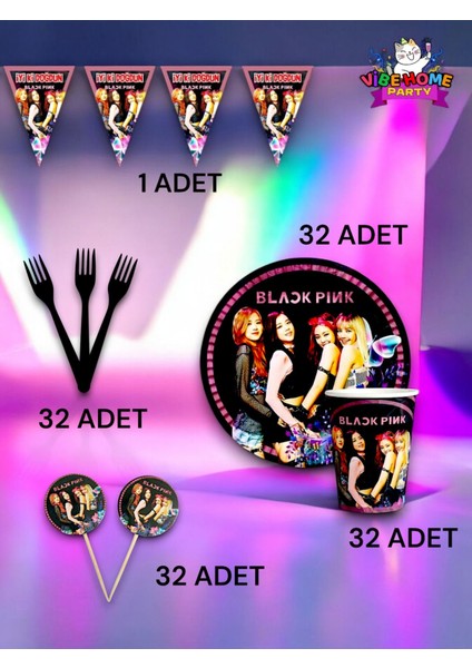 32 Kişilik Black Pink Temalı Eko Set - Doğum Günü Parti ve Eğlenceli Etkinlikler