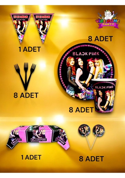 8 Kişilik Black Pink Temalı Premium Set - Doğum Günü Parti ve Eğlenceli Etkinlikler