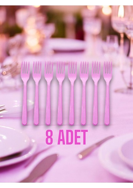 Pembe Renk 8 Adet Plastik Parti Çatalı - Doğum Günü ve Özel Etkinlikler Için Şık ve Kullanışlı