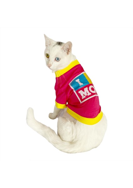 I Love Mom Pink, Oval Yaka Tişört Kedi Kıyafeti Kedi Elbisesi Anneler Günü indirimleri