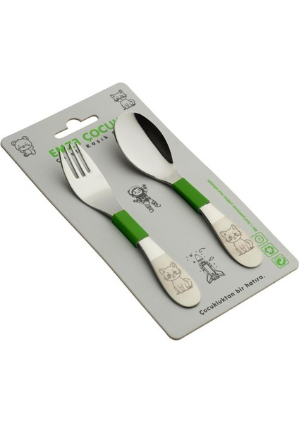 Paslanmaz Çelik Çatal Kaşık Seti Kedi Desenli