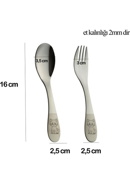 Paslanmaz Çelik Çatal Kaşık Seti Kedi Desenli modelleri