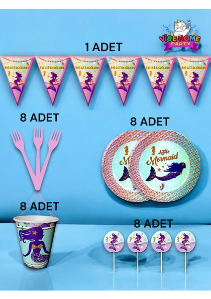8 Kişilik Deniz Kızı Temalı Eko Set - Doğum Günü Parti ve Eğlenceli Etkinlikler fiyatları