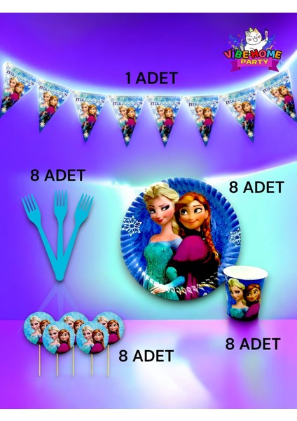 8 Kişilik Frozen Temalı Eko Set - Doğum Günü Parti ve Eğlenceli Etkinlikler