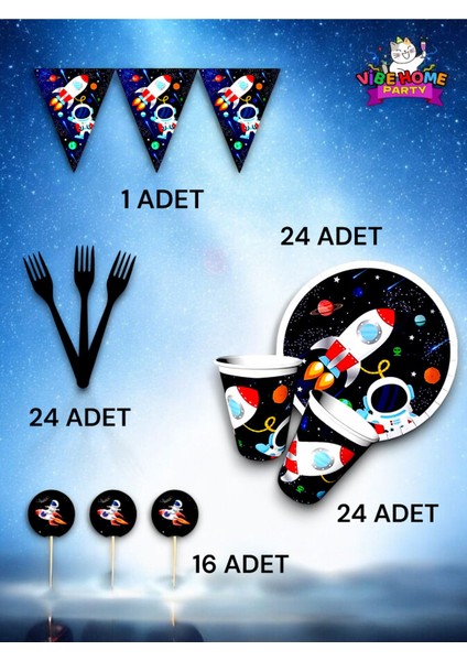 24 Kişilik Uzay Temalı Eko Set - Doğum Günü Parti ve Eğlenceli Etkinlikler