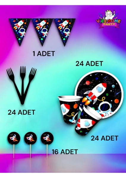 24 Kişilik Uzay Temalı Eko Set - Doğum Günü Parti ve Eğlenceli Etkinlikler fiyatları