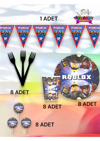 8 Kişilik Roblox Temalı Eko Set - Doğum Günü Parti ve Eğlenceli Etkinlikler