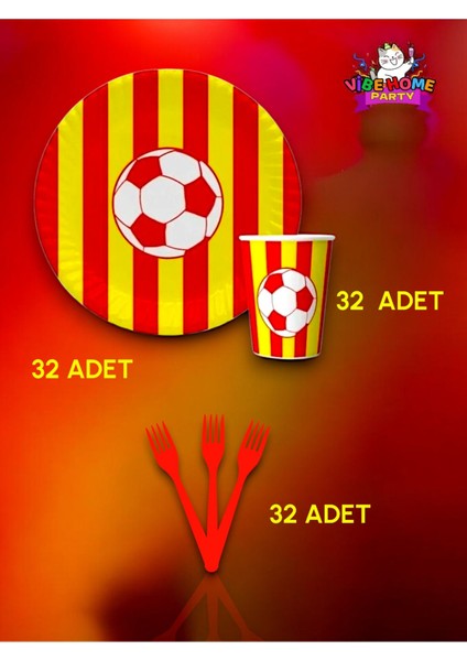 32 Kişilik Sarı Kırmızı Taraftar Süper Eko Seti - Doğum Günü Parti ve Eğlenceli Etkinlikler