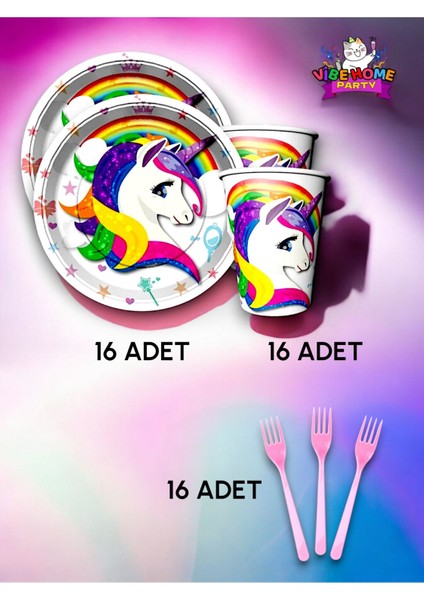 16 Kişilik Unicorn Temalı Süper Eko Seti - Doğum Günü Parti ve Eğlenceli Etkinlikler fiyatları
