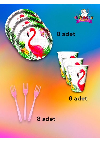 8 Kişilik Flamingo Temalı Süper Eko Seti - Doğum Günü Parti ve Eğlenceli Etkinlikler Için