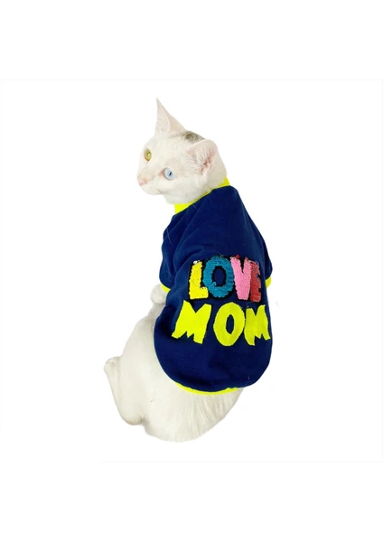 Love Mom Neon,oval Yaka Tişört Kedi Kıyafeti,elbisesi S