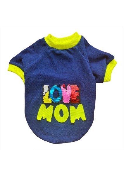 Love Mom Neon,oval Yaka Tişört Kedi Kıyafeti,elbisesi S