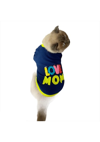 Love Mom Neon,oval Yaka Tişört Kedi Kıyafeti,elbisesi S