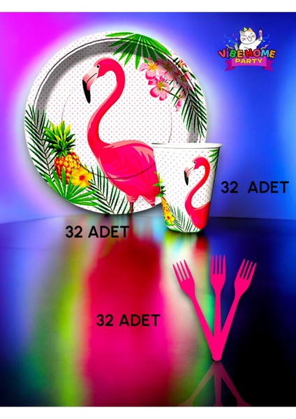 32 Kişilik Flamingo Temalı Süper Eko Seti - Doğum Günü Parti ve Eğlenceli Etkinlikler