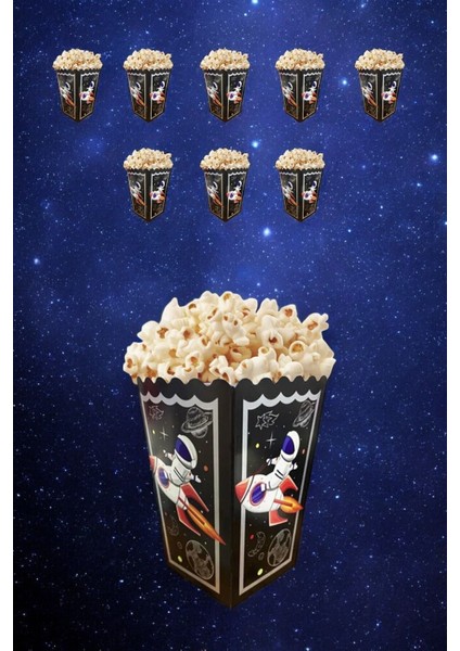 Uzay Temalı 8 Adet Mısır Kutusu - Çocuk Doğum Günü ve Temalı Partiler Için