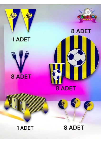 8 Kişilik Sarı Lacivert Taraftar Premium Set - Doğum Günü Parti ve Eğlenceli Etkinlikler