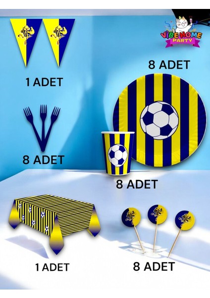 8 Kişilik Sarı Lacivert Taraftar Premium Set - Doğum Günü Parti ve Eğlenceli Etkinlikler fiyatları