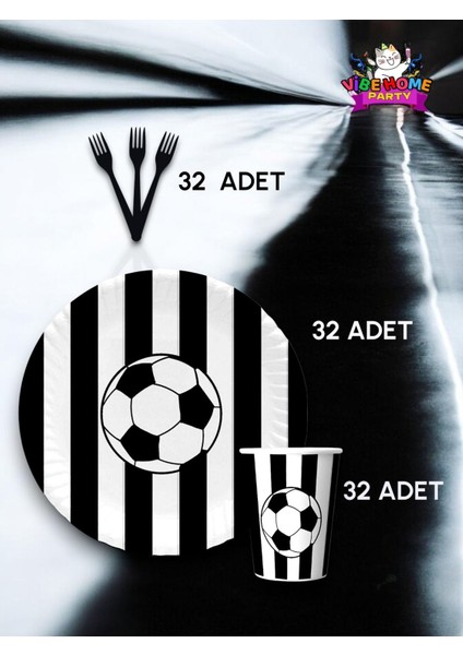 32 Kişilik Siyah Beyaz Taraftar Süper Eko Seti - Doğum Günü Parti ve Eğlenceli Etkinlikler
