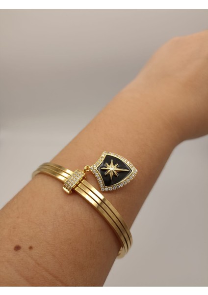 Ajda Charm Zirkon Taşlı Siyah Demir Model