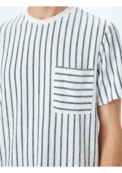 Çizgili Cepli Kısa Kollu Viskon Karışımlı Bisiklet Yaka T-Shirt indirimleri