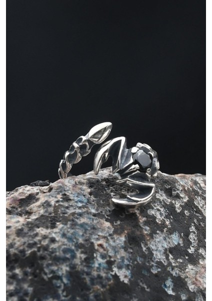 Siyah Zirkon Taşlı Akrep Figürlü 925 Ayar Gümüş Erkek Yüzüğü Ayarlanabilir 901365 indirimleri