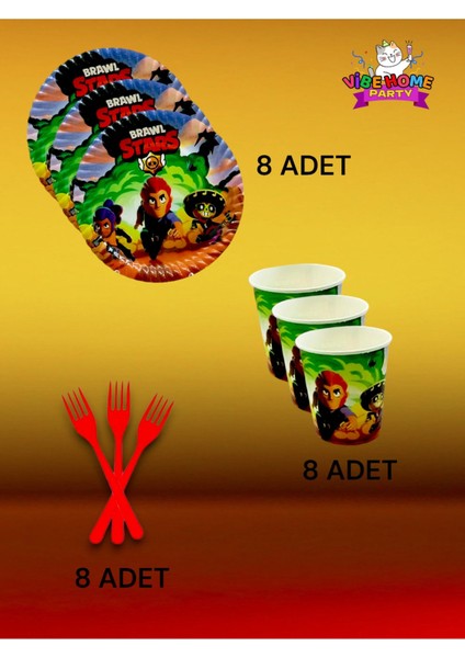 8 Kişilik Brawlstars Temalı Süper Eko Seti - Doğum Günü Parti ve Eğlenceli Etkinlikler Için