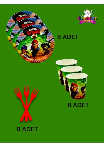 8 Kişilik Brawlstars Temalı Süper Eko Seti - Doğum Günü Parti ve Eğlenceli Etkinlikler Için fiyatları