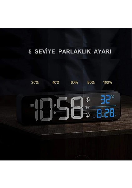 Hd LED Ekranlı Aynalı Elektronik Saat Dekoratif Aksesuar Büyük Ekran Sıcaklık Tarih Dijital Masa Saati Yatak Odası Ev Ofis Hediye modelleri