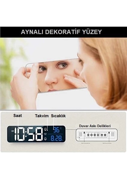 Hd LED Ekranlı Aynalı Elektronik Saat Dekoratif Aksesuar Büyük Ekran Sıcaklık Tarih Dijital Masa Saati Yatak Odası Ev Ofis Hediye indirimleri