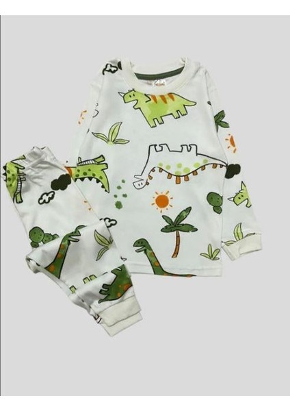 Elmas Kids Erkek Çocuk Dinazor Desenli Uzun Kollu Pijama Takımı