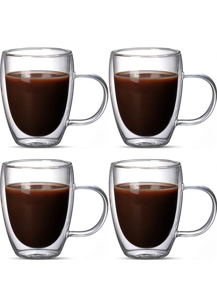 Çift Cidarlı Latte - Kahve - Meşrubat - Bitki Çayı Cam Kupa Seti 300 Ml x 4 Adet 2038