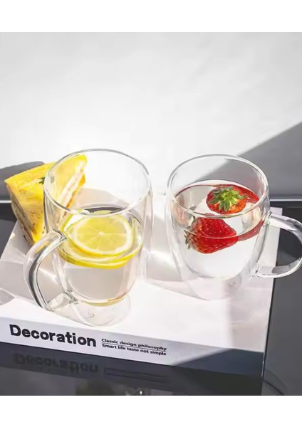 Çift Cidarlı Latte - Kahve - Meşrubat - Bitki Çayı Cam Kupa Seti 300 Ml x 4 Adet 2038