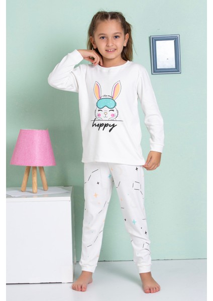 Kız Çocuk Tavşan Desenli Uzun Kollu Pijama Takımı