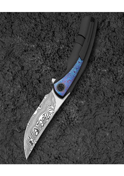 Sambac BT2402F 3.62'' Damascus (Şam Çelik ) Bıçak Titanyum Timascus Kakma Çakı