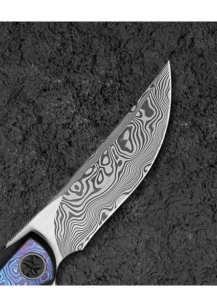 Sambac BT2402F 3.62'' Damascus (Şam Çelik ) Bıçak Titanyum Timascus Kakma Çakı