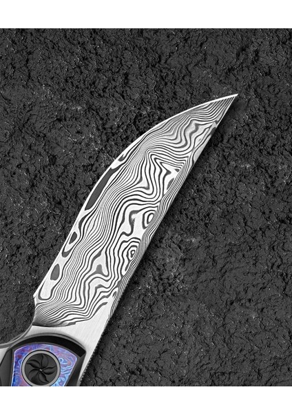 Sambac BT2402F 3.62'' Damascus (Şam Çelik ) Bıçak Titanyum Timascus Kakma Çakı