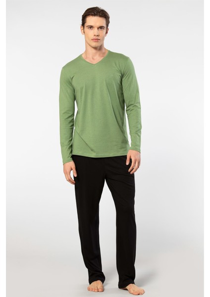Erkek Uzun Kollu Modal Pijama Takım 2237/YEŞIL