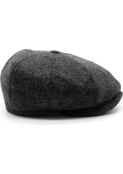 Erkek İngiliz Yün Şapka Premium Casual Gri Balıksırtı Kasket fırsatları