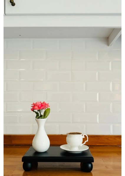 Risus Siyah Top Ayaklı 17x25 Cm Ahşap Dikdörtgen Pasta Sunum Servis Tabağı