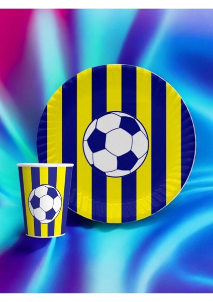 Sarı Lacivert Temalı Taraftar Tabak Bardak Seti - Doğum Günü Parti ve Eğlenceli Etkinlikler