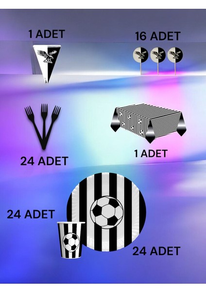 24 Kişilik Siyah Beyaz Taraftar Premium Set - Doğum Günü Parti ve Eğlenceli Etkinlikler