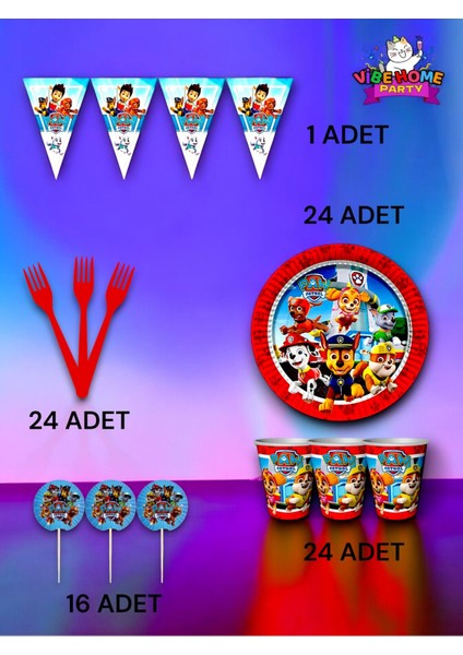 24 Kişilik Paw Patrol Temalı Eko Set - Doğum Günü Parti ve Eğlenceli Etkinlikler