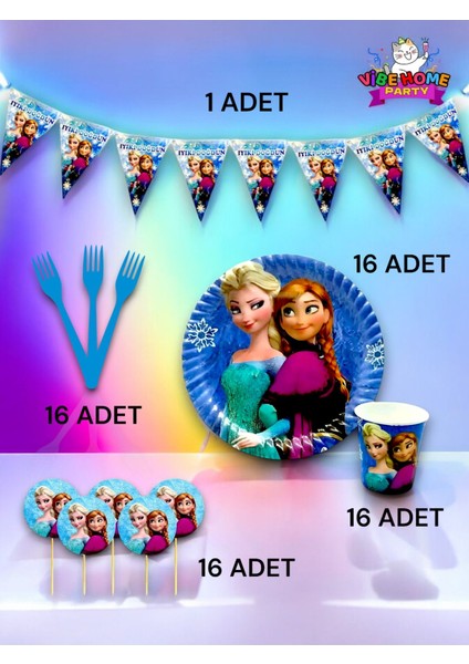 16 Kişilik Frozen Temalı Eko Set - Doğum Günü Parti ve Eğlenceli Etkinlikler