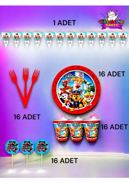 16 Kişilik Paw Patrol Temalı Eko Set - Doğum Günü Parti ve Eğlenceli Etkinlikler