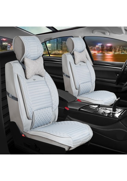 Ford Galaxy Uyumlu Yarı Deri Oto Koltuk Kılıfı Ön/Arka Set Prime Model Gri